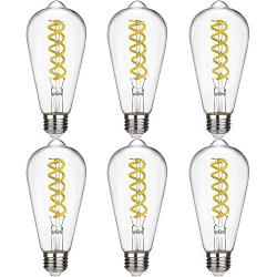 EMITTING ST58 6W Vintage Edison LED Bulb, Daylight White 5000K, Antique Flexible Spiral LED Filament Light Bulb,700lm, 6W Equivalent to 60W, E26 Base, Clear Glass, Non-Dimmable (ST58-6W- 5000K-6 Pack)