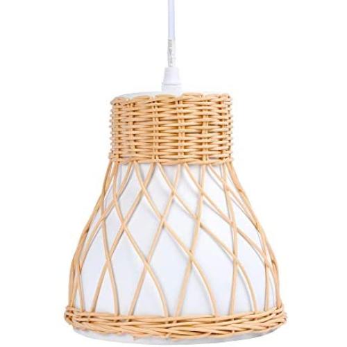 MUZILAN Rattan Hanging Pendant Lighting fixtures, 15.4 x 8.8 x 3.9 in,Dining Room Lighting fixtures Hanging, Weaving Natural Ceiling Hanging Light for Dining Room Living Room