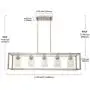 VINLUZ Contemporary Chandeliers Brushed Nickel 5 Light Modern Vintage Dining Room Lighting Fixtures Hanging, Kitchen Island Linear Pendant Lights Farmhouse Flush Mount Ceiling Light with Glass Shade