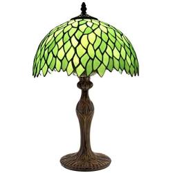 Tiffany Style Table Lamp Reading Light Green Wisteria Stained Glass Shade W12H18 Inch Tall S523 WERFACTORY LAMPS Lover Parent Kid Living Room Office Bedroom Bedside Desk Antique Zinc Base Crafts Gifts