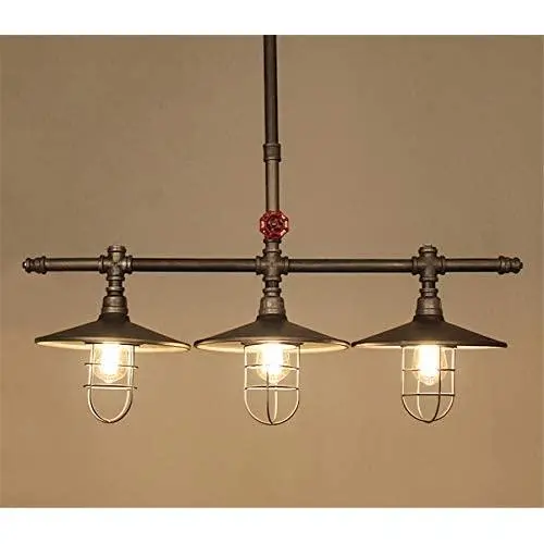 Industrial Retro Vintage Style Island Light, NIUYAO Farmhouse Industry Steam Punk Water Pipe Rustic Saucer Pendant Lighting for Dining Room, Kitchen Island, Cafe Bar 511166