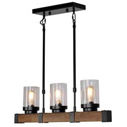 JHLBYL Modern Kitchen Island Pendant Lighting 3-Light Wooden and Metal Rustic Ceiling Light Fixture Island Light for Kitchen Dining Room Living Room Bedroom
