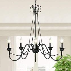 Lampundit 5 Light Farmhouse Chandeliers for Dining Room Kitchen Island Lighting Hanging Fixture, 26 inches Diameter, Black