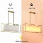 Vinsniv Modern Premium Rectangular Dining Room Chandelier, White Fabric Shade, Gold Plated Metal, 5-Light 35.43''L Pendant Adjustable Hanging Lighting for Kitchen Island Counter, UL-Listed E26 007