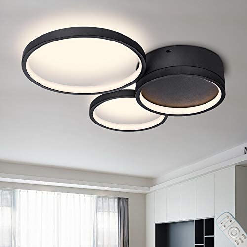 HUOKU Modern LED Ceiling Light, 3 Lights Dimmable Flush Mount Light,23W Circle Rings Ceiling Lamp with Remote Control for Living Room, Bedroom, Dining Room,3000K-6000K(Black)