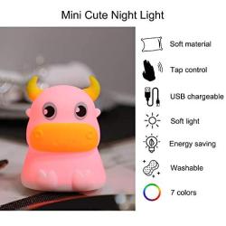 Night Light for Kids, AVEKI Portable Tap Control Rechargeable Nightlight Lamp , Color Changing, Silicone Cute Muti Color Cow Night Lamp Bedroom Decor for Infant or Toddler(USB Powered)