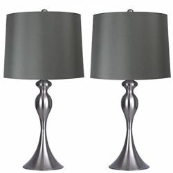 Grandview Gallery Table Lamps with Dark Grey Lamp Shade, Set of 2 - Brushed Nickel Body with Grey Linen Shade, 26.5'' Table Lamps for Bedrooms, Dressers, Buffets and More - ST90215FQ-(W)