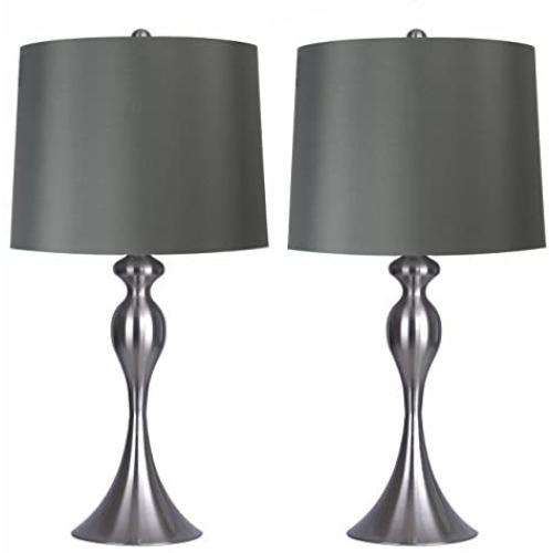 Grandview Gallery Table Lamps with Dark Grey Lamp Shade, Set of 2 - Brushed Nickel Body with Grey Linen Shade, 26.5'' Table Lamps for Bedrooms, Dressers, Buffets and More - ST90215FQ-(W) Grandview Gallery Table Lamps with Dark Grey Lamp Shade, Set of 2 - Brushed Nickel Body with Grey Linen Shade, 26.5'' Table Lamps for Bedrooms, Dressers, Buffets and More - ST90215FQ-(W)