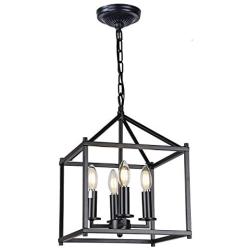 Pendant Light DOOWIN Dining Room Lighting Fixtures Hanging 4-Light Vintage Farmhouse Lantern Lights Industrial Black Cage Chandelier Ceiling Lights for Dining Living Room Kitchen Island