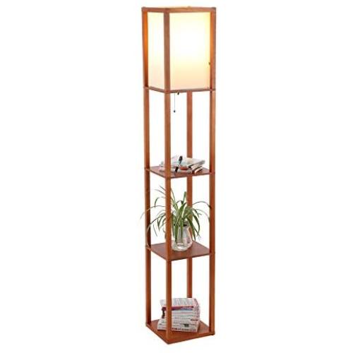 CO-Z Floor Lamp, Etagere Lamp with Shelves, Standing Lamp with 3 Wood Display Storage Shelves for Bedroom Bedside Corner Living Room, Simple Modern Floor Lights with LED Bulb