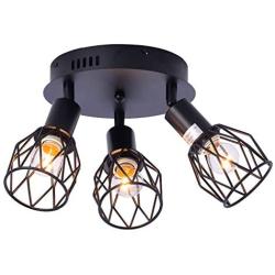 Industrial Semi Flush Mount Ceiling Light, 3-Light Multi-Directional Ceiling Light Fixtures, Vintage Black Metal Wire Cage Farmhouse Pendant Lighting for Kitchen Dining Room Hallway Porch Bedroom E26