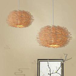 Rattan Woven Pendant Lamp Birds Nest Chandelier Rustic Bamboo Wicker Hanging Ceiling Lamp Handmade Weaved Dome Pendant Light for Living Room Bedroom Hotel Restaurant (40CM)