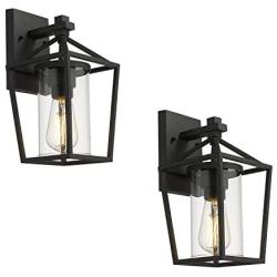 Emliviar Outdoor Wall Lights 2 Pack, Exterior Wall Mounted Light Fixtures, Black Finish with Clear Glass, 20065B3-2PK