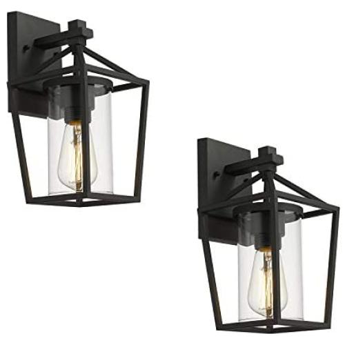 Emliviar Outdoor Wall Lights 2 Pack, Exterior Wall Mounted Light Fixtures, Black Finish with Clear Glass, 20065B3-2PK