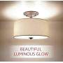 Kira Home Addison 13'' 2-Light Semi-Flush Mount Ceiling Light Fixture with Off-White Fabric Drum Shade, Bronze Finish Kira Home Addison 13'' 2-Light Semi-Flush Mount Ceiling Light Fixture with Off-White Fabric Drum Shade, Bronze Finish