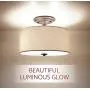 Kira Home Addison 13'' 2-Light Semi-Flush Mount Ceiling Light Fixture with Off-White Fabric Drum Shade, Bronze Finish