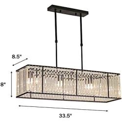 BAYCHEER Modern K9 Clear Crystal Rectangle Island Dining Room Chandelier Lighting Ceiling Light Fixture Pendant Hanging Lamp for Dining Room Bedroom Livingroom 3 Lights Black Finish