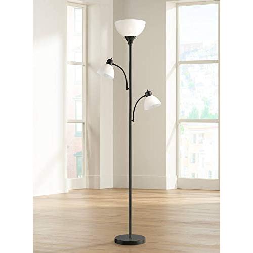 Bingham Modern Torchiere Floor Lamp 3-Light Tree Black Metal White Shades for Living Room Reading Bedroom Office Uplight - 360 Lighting