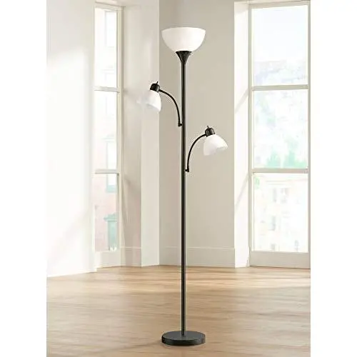 Bingham Modern Torchiere Floor Lamp 3-Light Tree Black Metal White Shades for Living Room Reading Bedroom Office Uplight - 360 Lighting