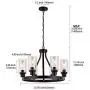 Sivilynus Farmhouse Chandelier Lighting Round 6 Lights Black with Glass Shade Ceiling Hanging Vintage Rustic Light Fixture for Dining Room Living Room Foyer Porch Kitchen Island