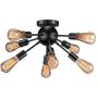 Vintage Semi Flush Mount Ceiling Light with 8 UL Sockets, Elibbren E26 Base Modern Antique Black Sputnik Industrial Ceiling Lamp Fixture for Kitchen Dining Room Bedroom Study Living Room