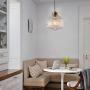 CraftThink Pendant Lighting Chandelier Fixture Nordic Drum Amber Ribbed Glass in Brass 1 Light Ceiling Suspension Lamp LED Hanging Lamp for Coffee Dining Living Room Bedroom Restaurant Hotel-Clear