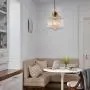 CraftThink Pendant Lighting Chandelier Fixture Nordic Drum Amber Ribbed Glass in Brass 1 Light Ceiling Suspension Lamp LED Hanging Lamp for Coffee Dining Living Room Bedroom Restaurant Hotel-Clear