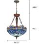 Capulina Dragonfly Design Tiffany Dining Table Lights, 3-Light Hanging Tiffany Style Lamp, 18 Inch Wide Stained Glass Dining Room Lights, Pendant Lights, Tiffany Hanging Light