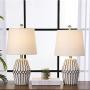 Maxax Ceramic Table Lamp Set of 2 Bedside Nightstand Lamp White Geometric Desk Lamp Drum Fabric Shade for Living Room Family Bedroom