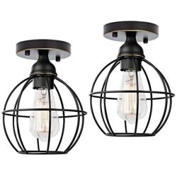 2 Pcs Semi-Flush Mount Ceiling Light - Industrial Close to Ceiling Light Black Metal E26 E27 Ceiling Pendant Lighting Fixture Farmhouse Lights for Kitchen Island Dining Room Bedroom Foyer Hallway