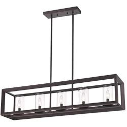 Emliviar 5-Light Kitchen Island Lighting, Modern Domestic Linear Pendant Light Fixture, Oil Rubbed Bronze Finish with Clear Glass Shade, 2074LP ORB