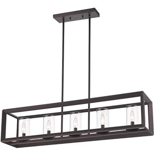 Emliviar 5-Light Kitchen Island Lighting, Modern Domestic Linear Pendant Light Fixture, Oil Rubbed Bronze Finish with Clear Glass Shade, 2074LP ORB