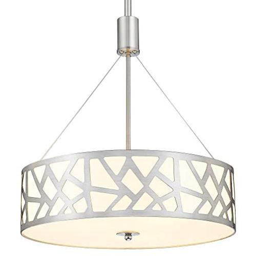 VICNIE 18'' 3-Light Drum Chandelier, Modern Pendant Ceiling Light, Adjustable Height, Brushed Nickel Finish, Acrylic & Glass Shade for Dining Room Kitchen Island