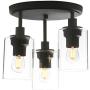 Pathson Industrial Ceiling Light Fixture, 3-Light Semi Flush Mount Ceiling Lamp with Glass Shade, Ceiling Chandelier Light for Hallway Loft Kitchen Bar Dining Room