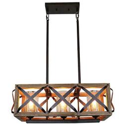 Eumyviv C0029 3-Lights Rectangle Wood Metal Pendant Lamp Light Fixture with Bubble Glass Shade Black Finished Retro Rustic Vintage Industrial Edison Ceiling Lamp Linear Chandeliers