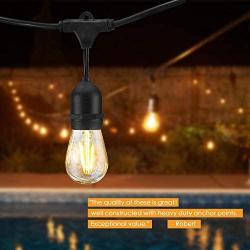 LED Outdoor String Lights - Edison Bulb String Lights, 48ft Commercial Waterproof Dimmable String Lights for Patio, 15 Hanging Sockets, 15 x 2W Vintage Bulbs(1 Spare) for Backyard Porch Garden