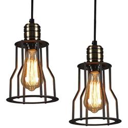 Industrial Pendant 1-Lights Pendant Lighting, Farmhouse Rustic Style Hanging Light with Matte Black Cage, Vintage Kitchen Island Pendant Light Fixture for Dining Room Bedroom Hallway Bar (2 Pack)