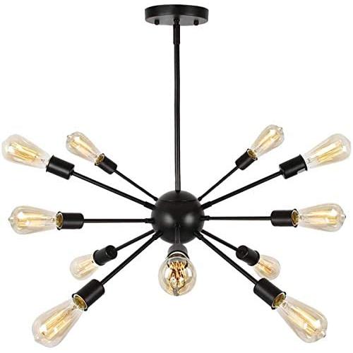 Sputnik Chandeliers 12 Lights Black Modern Pendant Light Fixtures Ceiling Hanging Light for Bedroom Dining Room Kitchen Island Living Room