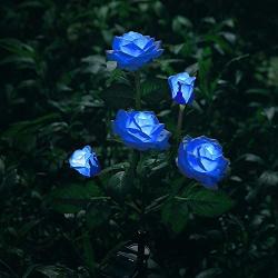 New Material Outdoor Realistic Solar Powered Rose Lights Flower Stake, for Garden Patio Yard Pathway Decoration, Blue
