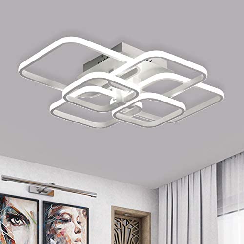 Jaycomey Modern LED Ceiling Light,87W 6 Heads Square Shape LED Ceiling Lights,Cool White 6000K Acrylic Flush Mount Ceiling Lamp for Living Dining Room Kitchen Bedroom(White)