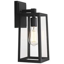 Emliviar Outdoor Wall Lantern, 13.8 Inch 1-Light Exterior Porch Light in Black Finish with Clear Glass, WE212B BK