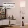 Brightech Maxwell Charger - Shelf Floor Lamp with USB Charging Ports & Electric Outlet - Tall & Narrow Tower Nightstand for Bedroom - Modern, Asian End Table with Light Attached - White