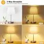 Touch Control Table Lamp with 2 USB Ports and AC Power Outlet 3 Way Dimmable Modern Bedside Nightstand Lamp with White Fabric Shade & Satin Nickle Base for Bedroom Living Room Office LED Bulb Included