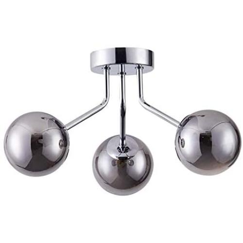 Chandelier Ceiling Mounted Lights Smoked Glass Globe G9 Bulb for Living Room(Chrome, 3-Light)