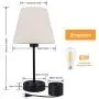 USB Table Lamp Set of 2, PARTPHONER Bedside Nightstand Lamp with Dual USB Charging Ports AC Outlet, Small Desk Lamp Cream Fabric Shade Metal Base Light for Bedroom, Living Room, Study Room, Office