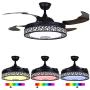 42'' Invisible Bluetooth Music Ceiling Fan Light Retractable 4 Blades LED 3-Color Dimmable Ceiling Fan Light Chandelier w/ Music Player for Living room/Restaurant/Dining Room (Black)