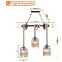 Retro Rope Pendant Light, RIFNY DIY Adjustable Height Hanging Lamp Vintage Chandelier Steel and Wood Inc, Industrial Ceiling Light for Dining Room Living Room Kitchen Cafe Bar (5 E27 Socket)