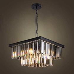 Wellmet Modern Crystal Chandelier, 9 Lights Square Black Farmhouse Chandeliers with K9 Crystals, Pendant Light Fixture for Foyer Dining Room Bathroom Bedroom Livingroom Kitchen Island L19.68”X W19.68”