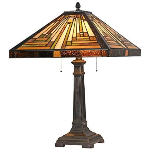 Capulina Tiffany Table Light, 2 Light Tiffany Style Table Lamp, Stained Glass Table Lamp, 16 Inches Wide Tiffany Style Desk Lamp, Mission Style Tiffany Glass Table lamp for Living Room, Bedroom