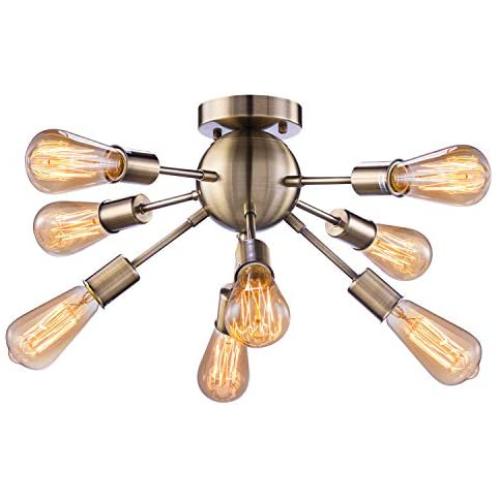 Vintage Semi Flush Mount Ceiling Light with 8 UL Sockets, Elibbren E26 Base Modern Antique Bronze Sputnik Industrial Ceiling Lamp Fixture for Kitchen Dining Room Bedroom Study Living Room